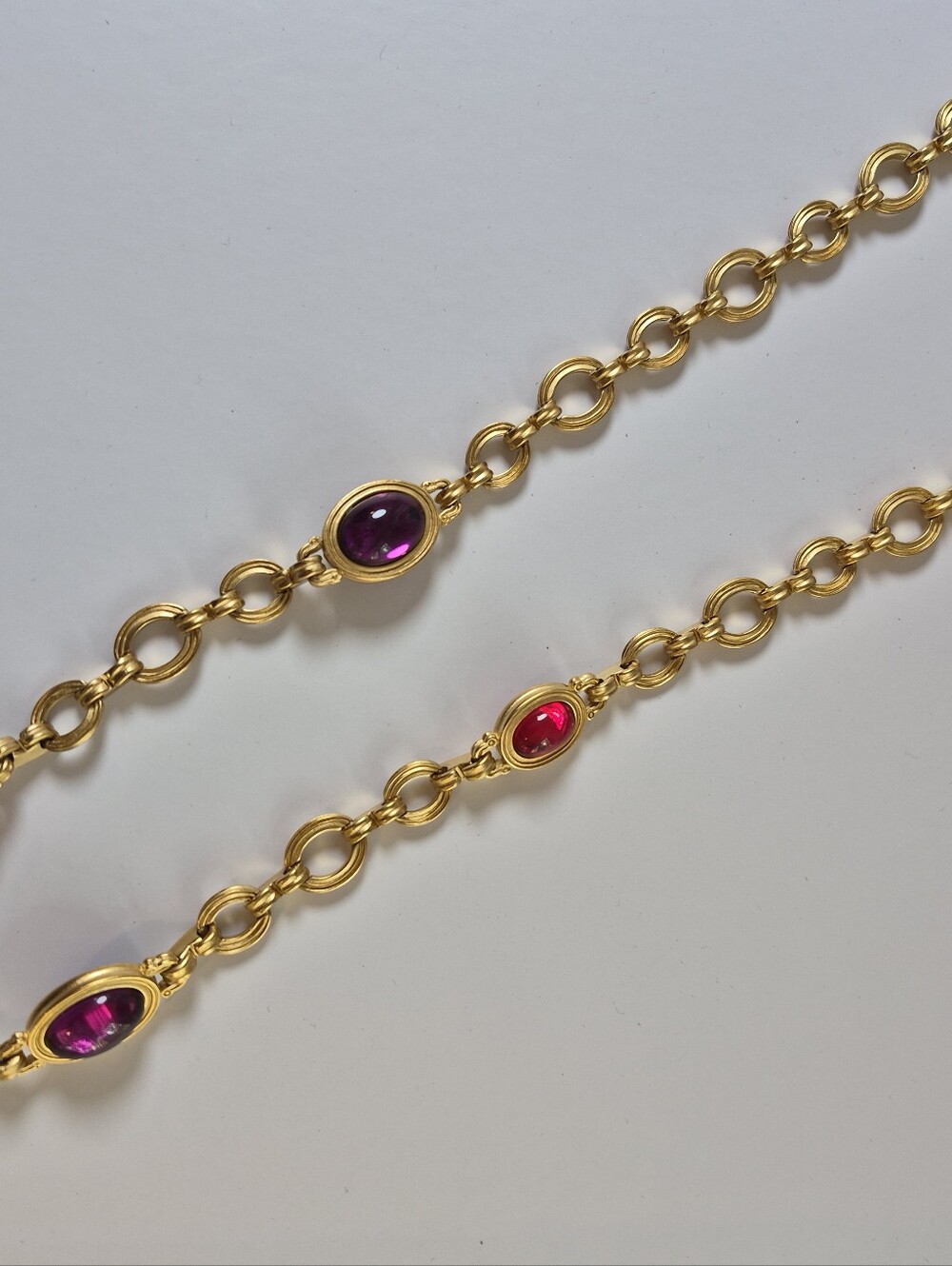 MONET For YSL 80s Gripoix Style Plated Chain With Lucite Cabuchons 36" Gold Tone